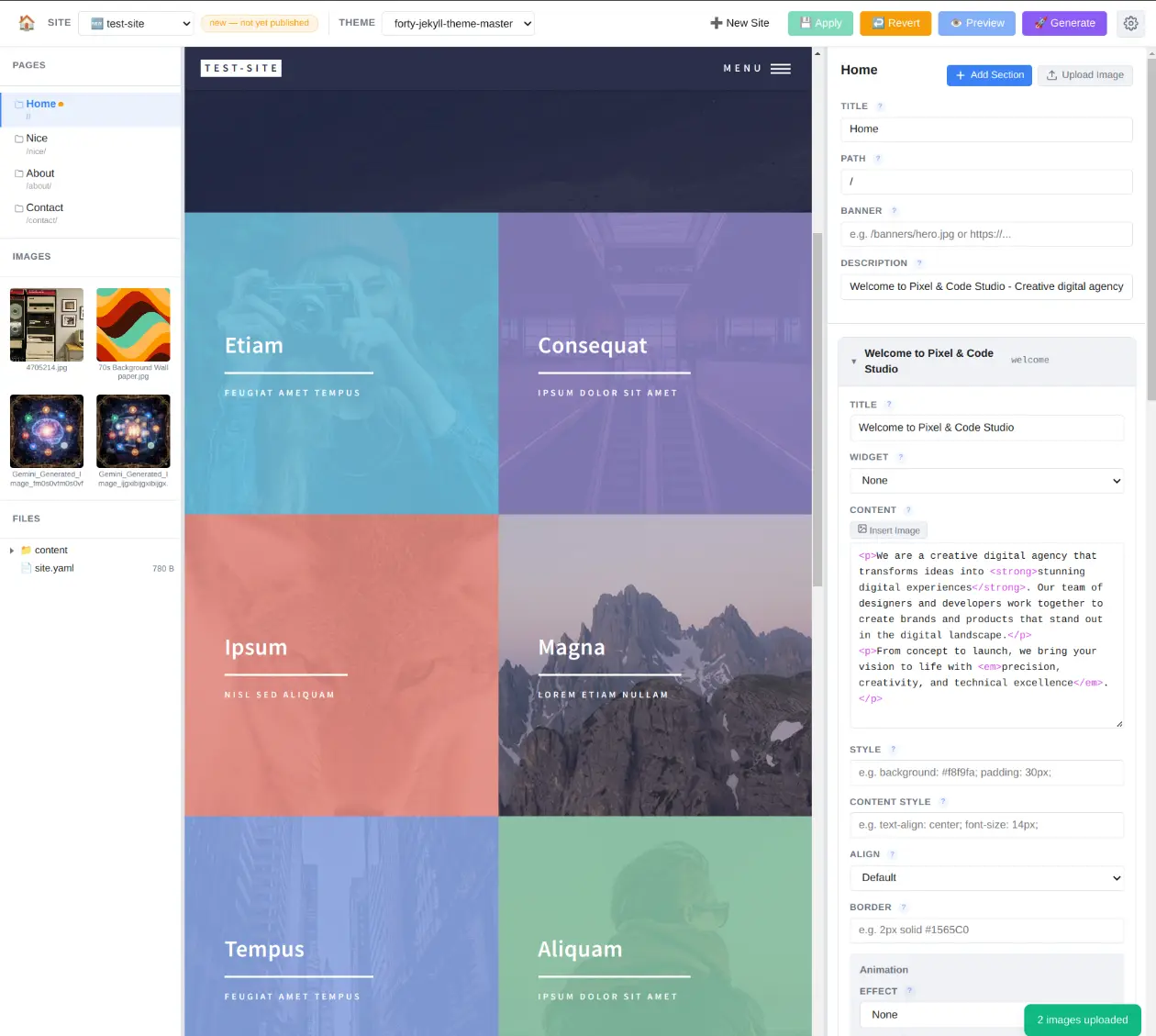 seCMS GUI three-pane editor