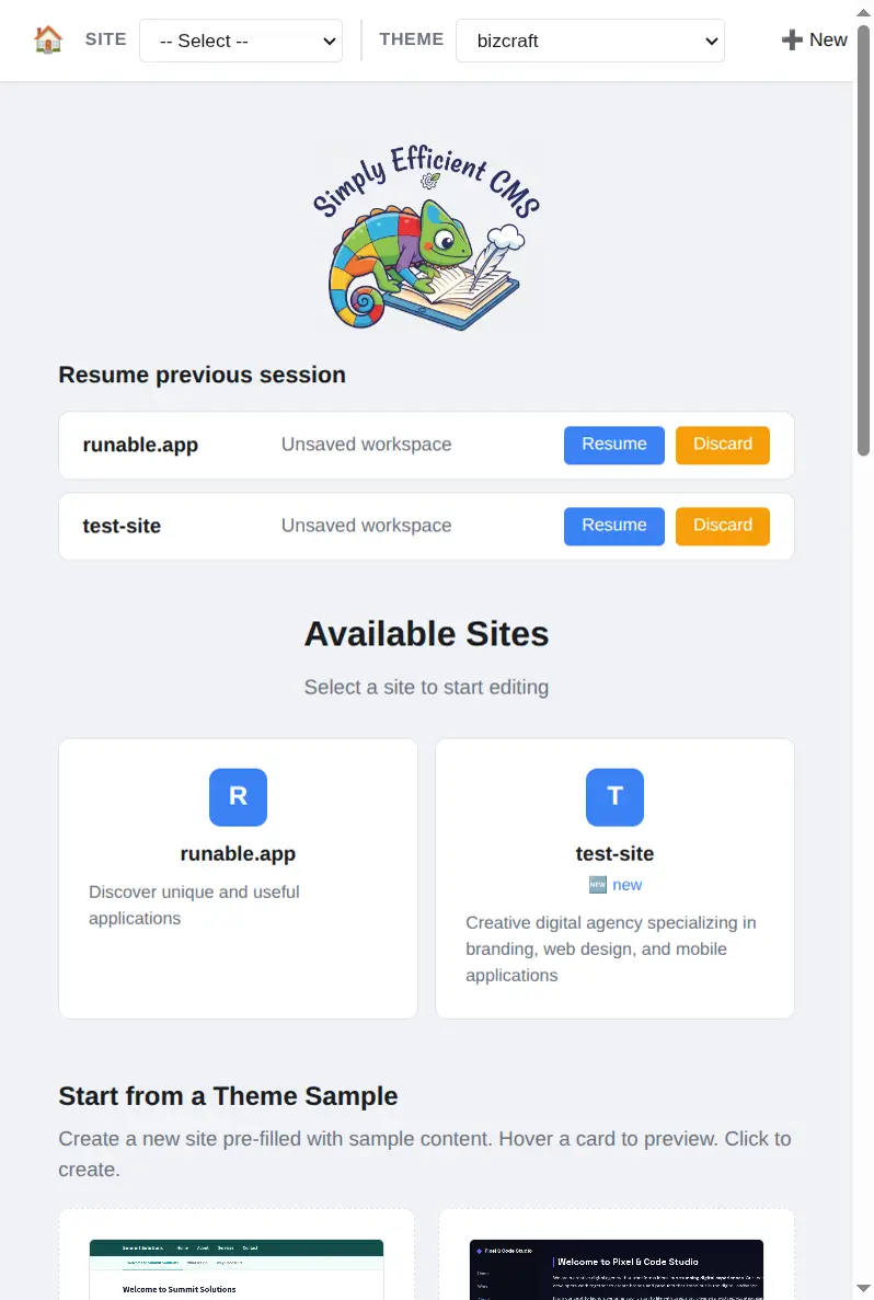 seCMS GUI landing page